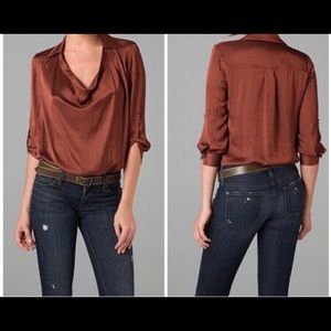 VINCE Bronze Draped Cowl neck Blouse Top Shirt GUC